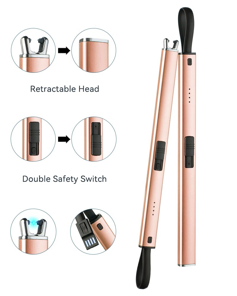 Brigii Electric Lighter, Candle Lighter, Plasma Arc Lighters Windproof & Flameless with Built-in USB Cable Double Safety Switch-Golden Rose
