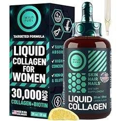 Liquid Collagen for Women and Men - 30,000mcg Hydrolyzed Collagen Peptides Liquid with Biotin Vitamins for Hair, Skin, Nails & Anti-Aging - Lemon Liquid Drops, 2oz, up to 2-Month Supply, Made in USA