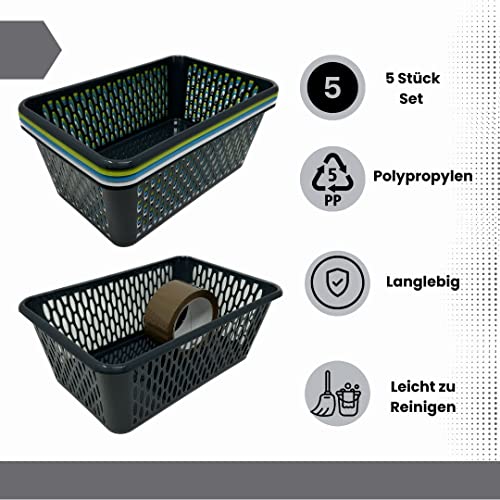 Aufbewahrungskorb Körbchen Korb Kunststoff farbig 5 Stück Set Größenauswahl, Größe:29.5 x 19.5 x 11 cm