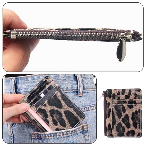 Slim Minimalist Front Pocket Wallet RFID ID Card Holder, Leopard Print Blocking Lightweight Thin Small Cute Card Cases Leopard Print Wallets for Women, 1 Coin Purse with 8 Slots4
