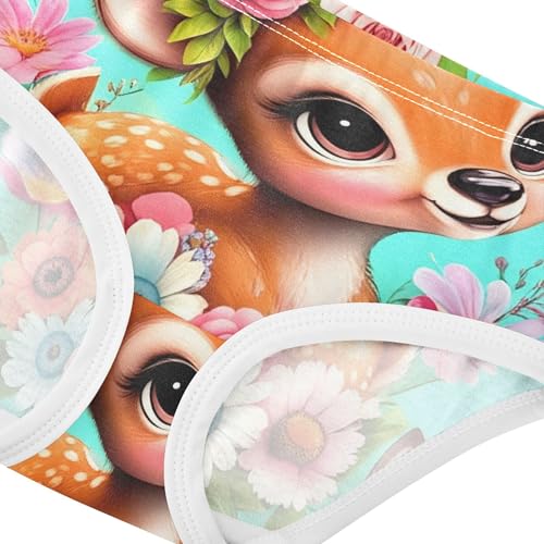 Cute Cartoon Deer Teal Floral Girl Panties Cute Toddlers Underwear Floral Cotton Funny Kids Undies Briefs 2t4