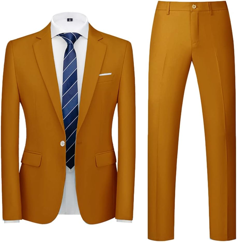 Men's Slim Fit Suit Set, One Button Solid 2 Piece Blazer Suit Jacket Pants Set,Wedding Prom Tuxedo for Men