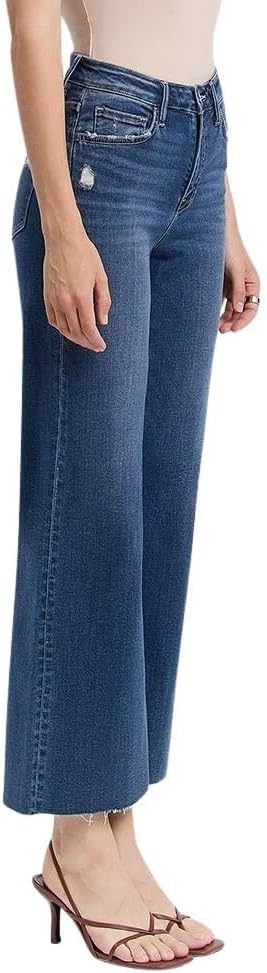 Flying Monkey Women's High-Rise Crop Clean Cut Raw Hem Wide Leg Jeans - Image 2