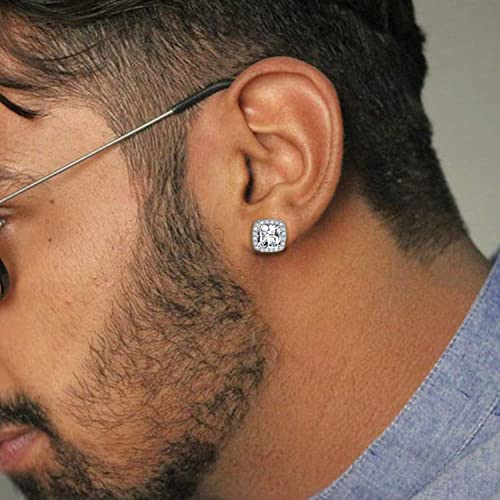 Opomomo B07RFLFQL8 18K White Gold Plated Round Square Cubic Zirconia Simulated Diamond Halo Stud Earrings thumb #6