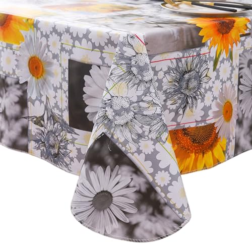 Image of Heavy Duty Vinyl Tablecloth with Flannel Backing Waterproof Oil-Proof Plastic Table Cloth Stain-Resistant Wipeable Rectangle or Square Table Cover for Indoor and Outdoor ( Sunflower, 52X70 Inch)