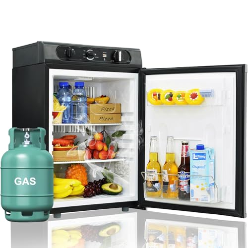 RV Refrigerator, 3 Way Off Grid Propane Refrigerator, 2.1 Cu.ft Gas and Electric RV Fridge, LPG/110V/12V Small Outdoor Gas Fridges for Camper, Semi Truck, Travel, Kitchen, Black