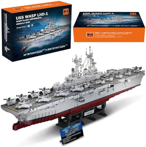 MISINI M7024 US Navy Warship Building Brick Set, 1:300 Military Series Wasp-Class Amphibious Assault Ship, 5220 Pieces Aircraft Carrier Collector's Toy, Displayable MOC Adult Battleship Gift