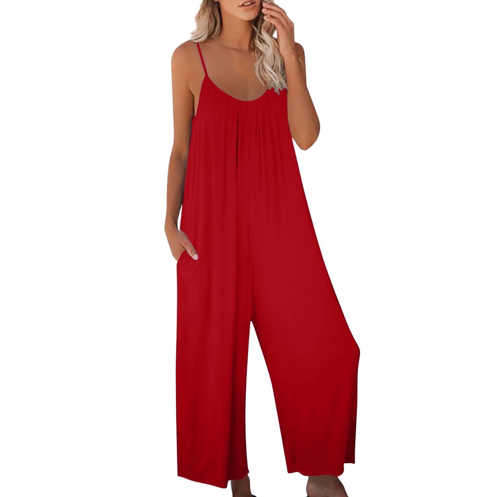 Combinaison d'été unie sans manches style décontracté chic col en V - 8