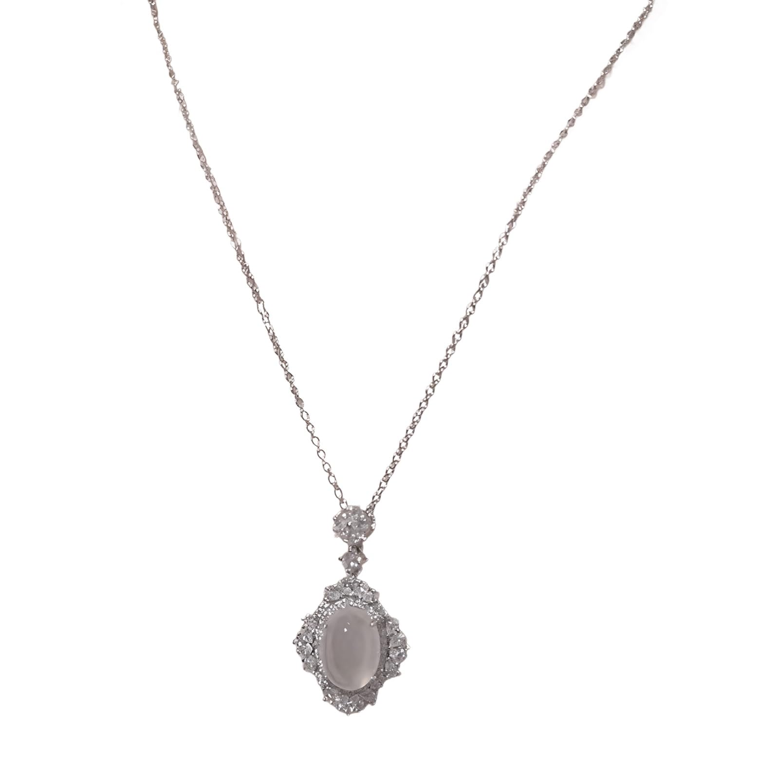 Generisch S925-Silber-Anhänger-Halskette für Damen, Mondstein mit Diamantakzenten, zarter Schmuck, verstellbare Kette 15,4 + 2 Zoll, elegante Geschenkbox inklusive