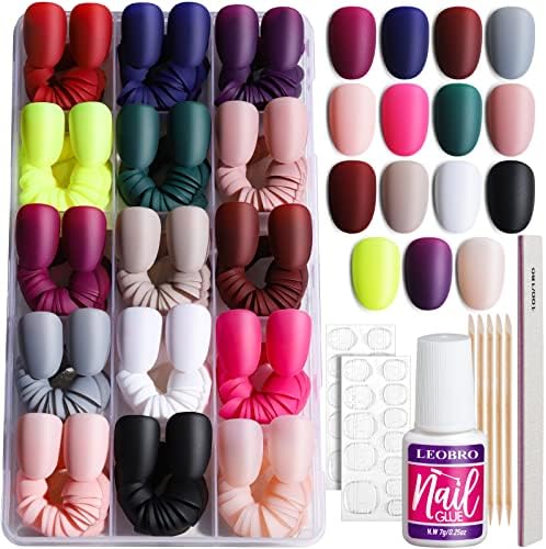 Oval Short Press on Nails, 360PCS Fit Nicely & Natural Matte Short Press on Nails Almond, Lightweight Oval Almond Fake Nails Press On False Nails Full Cover, LEOBRO Press on Nails Short, 12 Sizes