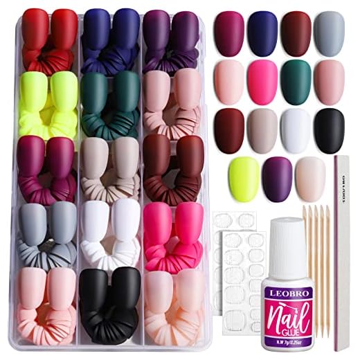 Oval Short Press on Nails, 360PCS Fit Nicely & Natural Matte Short Press on Nails Almond, Lightweight Oval Almond Fake Nails Press On False Nails Full Cover, LEOBRO Press on Nails Short, 12 Sizes