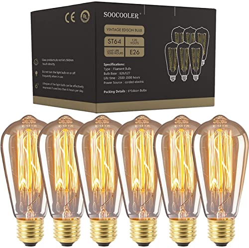Edison Light Bulbs 25W - Thomas Edison Light Bulb Style - Incandescent Clear Glass Vintage Antique Bulb for Home Light Fixtures - Amber Warm 2700K - (6 Pack /110v)