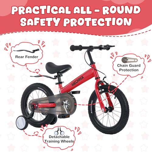 Image of MEGHNA 2 in 1 Toddler Balance Bike 14 inch Wheel Kids Bike Aged 3-7 Years Old with Footrest Detachable Training Wheels Caliper and Coaster Brake Strider Bike for Boys Girls, Easy to Assembly