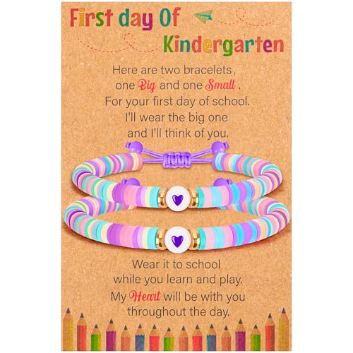 Image of Back to School Supplies, First Day of Kindergarten Bracelet, Back to School Bracelet Mommy and Me, Prek Matching Wish Bracelets Set, Adjustable Bracelet for Boys Girls Gifts Stuff Bulk