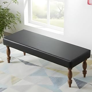 Ikiriya Stylish Cairo Sheesham Wood Accent 3 Seater Bench, Black Leatherite Upholstery (48x16x16 Inches, 1 Yr Warranty) Price In India