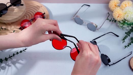 Weewooday 2 Pieces Retro Round Steampunk Sunglasses Vintage Hippie