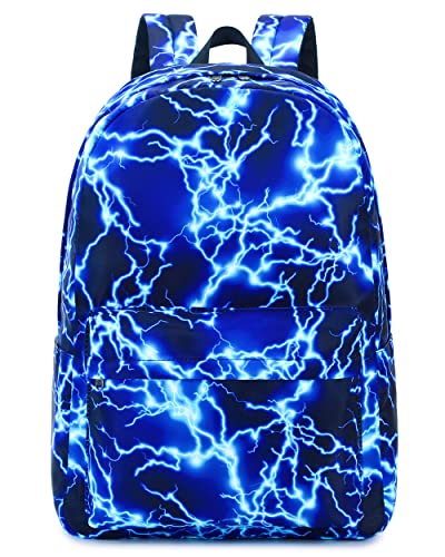 Backpack for Boy Middle School Lightning Bookbag Durable Student Teenager Sturdy Lightweight Waterproof (1-Blue)