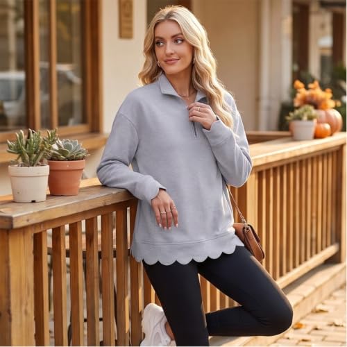 Scalloped Sweatshirt for Women 1/4 Zip Pullover Mockneck Sweatshirt - image 2
