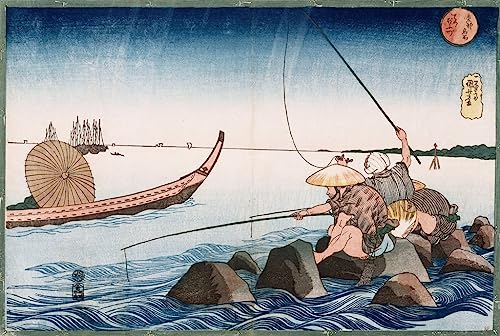 Poster Kuniyoshi trois pêcheurs Teppozu estampe japonaise ukiyo-e 50x70