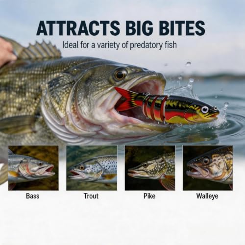 Multi Jointed Swimbait Hard Lure, 5.1in Slow Sinking Fishing Lures with Lifelike Swimming Action, Realistic Bass Fishing Lures for Freshwater, Topwater Lure with Gravity Transfer System for Bass — view 6