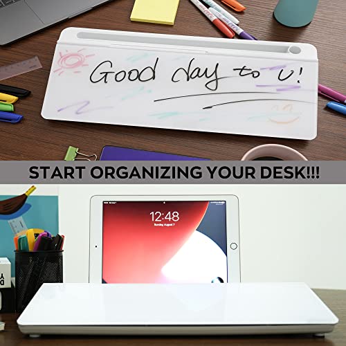 Desktop Glass Whiteboard Set With 3 Colors Markers And 1 Eraser,Liqinkol Desk Dry Erase Glass Whiteboard For Home Office And School Accessories Supplies With Storage Caddy For Computer Keyboard Stand. #TOP5