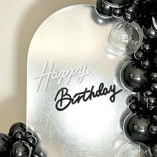 Image of TONIFUL Happy Birthday Sign for Backdrop - Glitter Black White Felt Banner - Includes Dot Glue - Perfect for Birthday Party Backdrop,Wall Decr,Balloon Arch,Photo Background