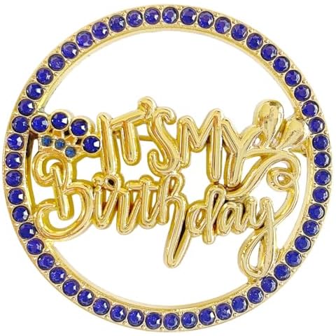 Blue It's My Birthday Pin Brooch Round Metal Lapel Pin Badges with Rhinestones Fun Pink Pearl Enamel Pins for Women Girls Boys Men Birthday Party Cover