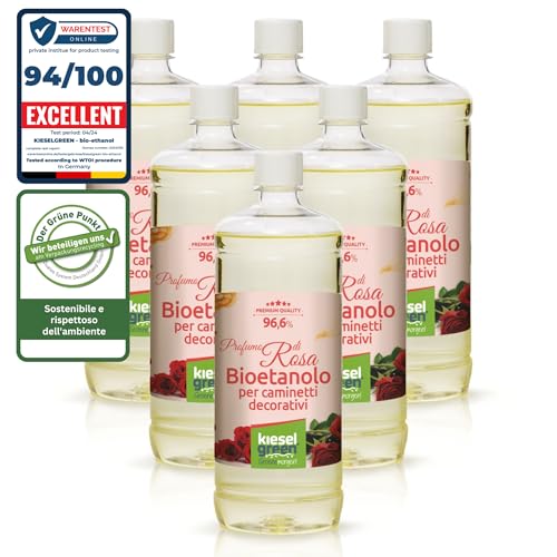 KieselGreen Bioetanolo 6 x 1 litro con Fragranza per Caminetto a Etanolo – Bio-etanolo profumato per Ambienti, molte Fragranze - Profumo per Caminetto a bioetanolo da Interno o da Tavolo R