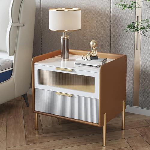 Table de chevet en bois de qualité, meuble orange robuste de 48 cm
