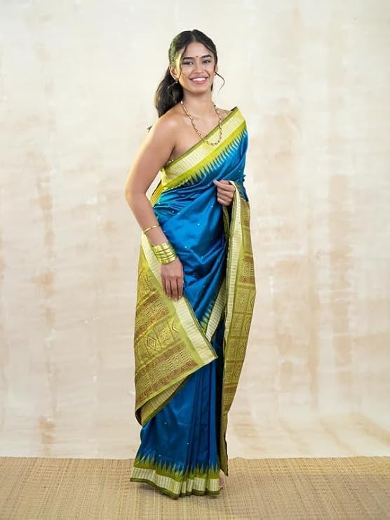 Image of Handmade Pure Bomkai Silk Saree Khandua Natural Silk Ikkat Saree For Women /Ethnic Wear /Traditonal Saree /Handloom Saree With Regular Fit Blouse Piece