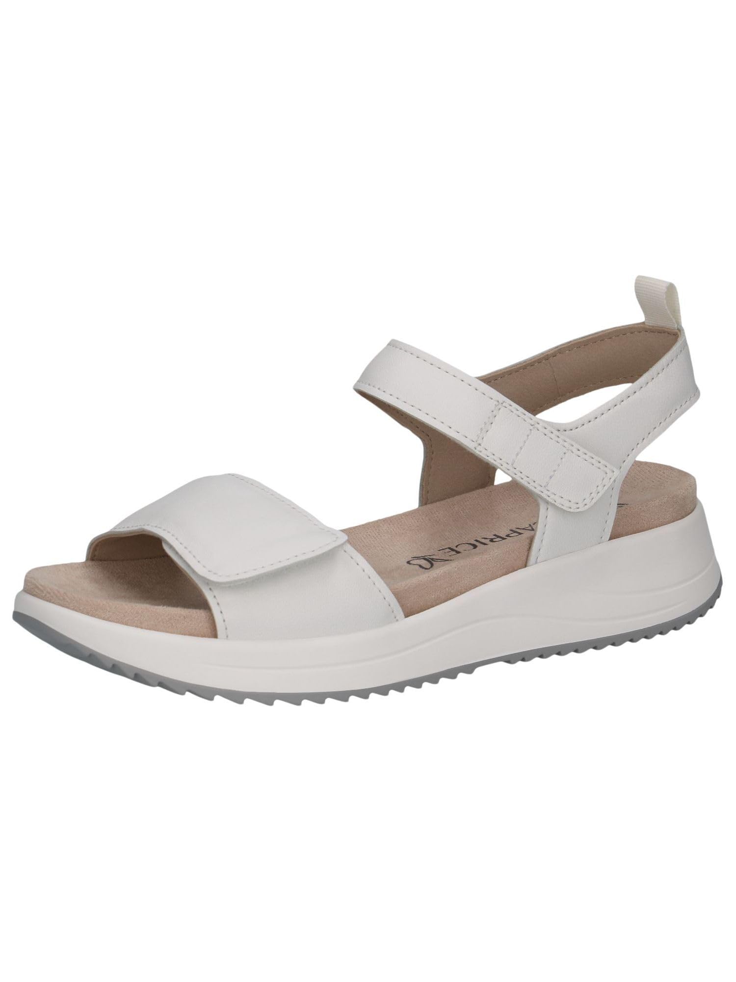 CAPRICE Women Sandals Flat Leather with Hook-and-Loop Closure, White (White Nappa), 6.5 UK