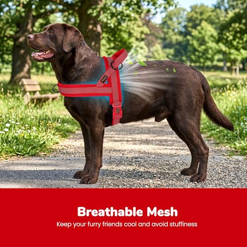 Image of Didog No Pull Dog Harness for Large Dogs, Breathable Mesh Padded, Red, L | Quick Fit, Easy On and Off, Adjustable, Reflective Vest Harness for Night Safty, Easy for Walking and Training, Chest 26-32 inch