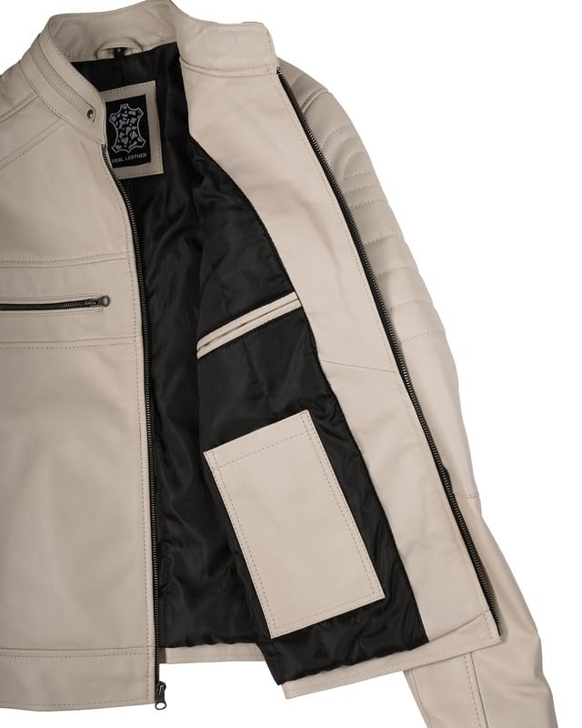 Image of Blingsoul Men's Leather Jacket - Real Lambskin Motorcycle Cafe Racer Biker Style Jacket