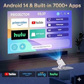 Auto Keystone Mini Portable Projector 4K Support, Android 14 Projecteur, WiFi 6 and Bluetooth 5.4, Short Throw Smart Video Projector Compatible with HDMI/USB/iPhone LYNCAST VisualCube 300 White