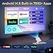 4K 1080P unterstützt Mini Beamer mit Android 14 OS Klein Projektor mit WiFi 6 Bluetooth 5.4, 270° Drehung Smart Portable Projector Kompatibel mit iOS/HDMI/USB/iPhone LYNCAST VisualCube 300 White