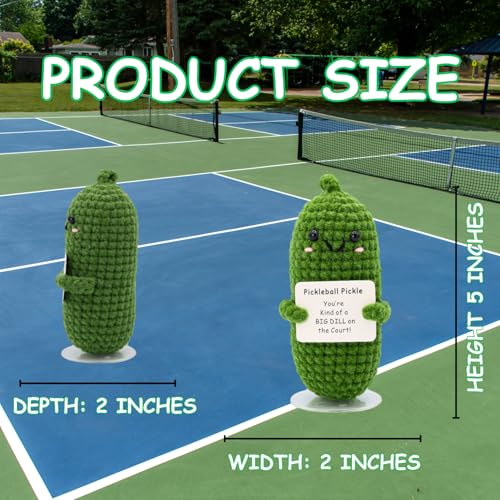 Image of Pickleball Pickle Crochet with Stand. Handmade Pickle Gift for Women, Friends, Family, Co Workers. Birthday Gifts Best Friends