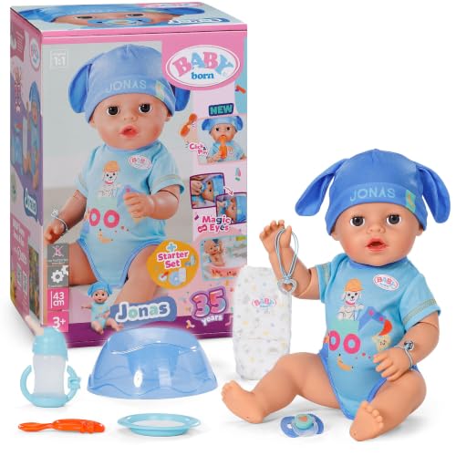 BABY born Jonas 43 cm, Click & Play, Poupon garçon, 10 Fonctions