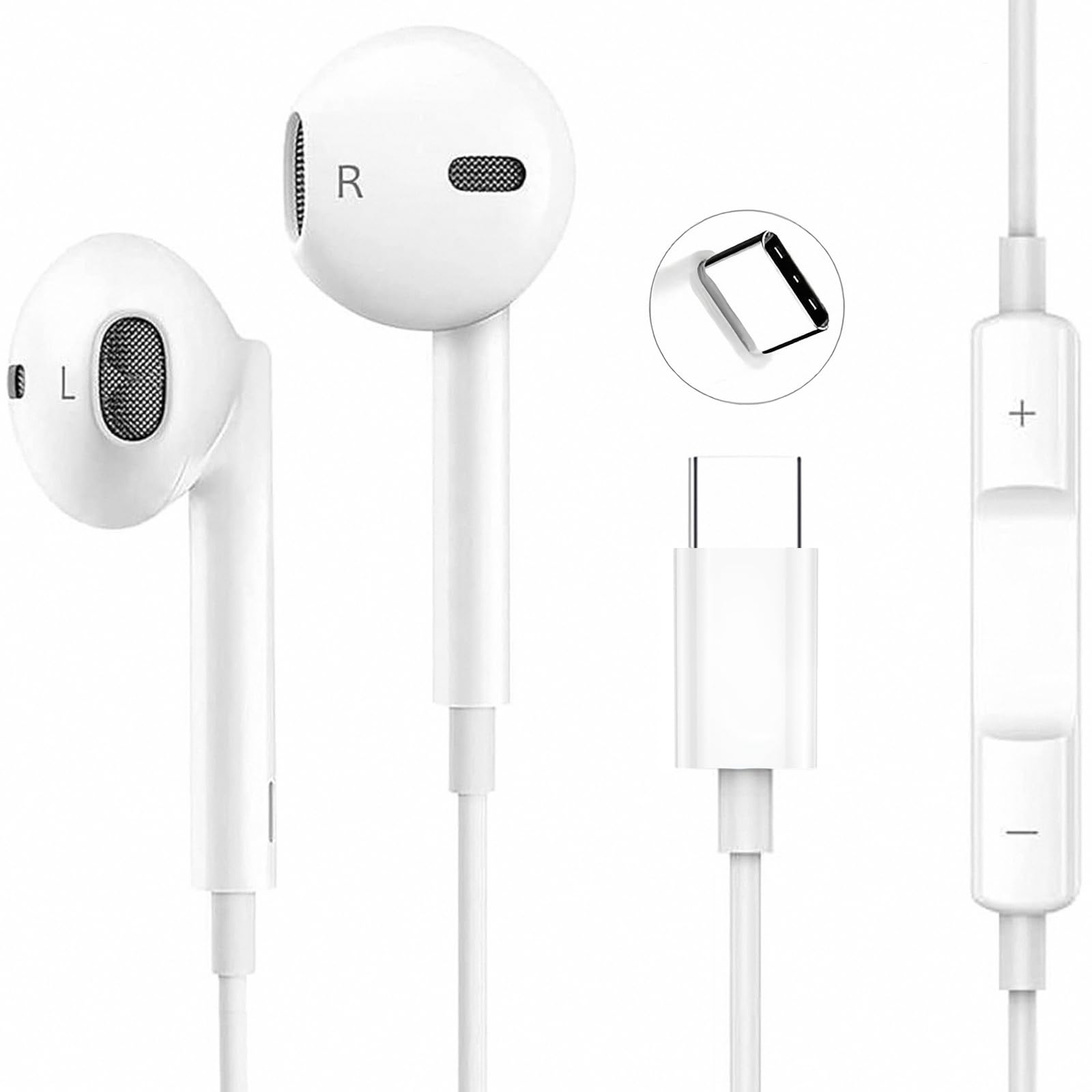 USB-C-Kopfhörer für iPhone 16/15 Pro Max/Plus, kabelgebundene Ohrhörer mit Mikrofon und Lautstärkeregler, HiFi-Stereo-Geräuschunterdrückung, Typ C Kopfhörer, kabelgebunden für iPad Pro, Samsung Galaxy