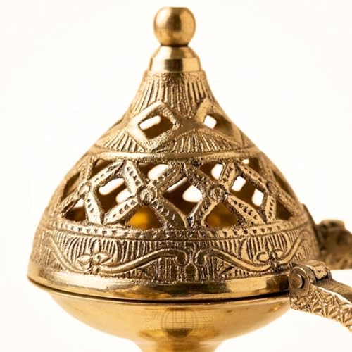Image of DSH Brass Dhuna Burner for Loban Traditional Dhoop Dani Sambrani Incense Dhuni Holder for Pooja, Spiritual Rituals & Home Purification
