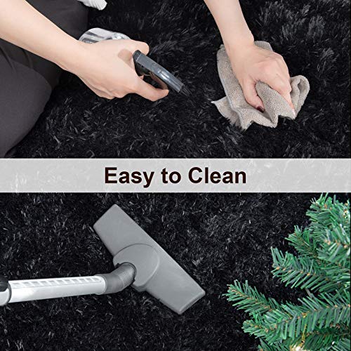TWINNIS Super Soft Shaggy Rugs Fluffy Carpets, 4x5.9 Feet, Indoor Modern Plush Area Rugs for Living Room Bedroom Kids Room Nursery Home Decor, Upgrade Anti-Skid Rectangular Fuzzy Rug, Black