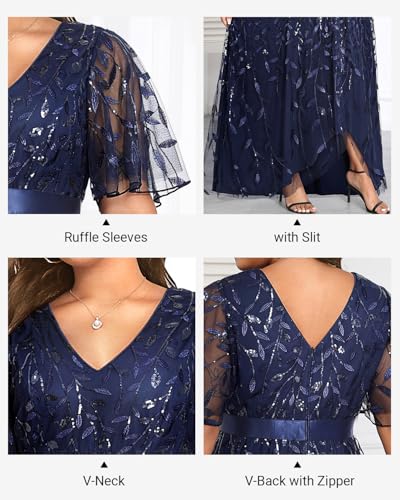 Pinup Fashion Plus Size Formal Dresses - Evening Gowns Sequin Embroidery V-Neck Prom Long Dress with Slit3