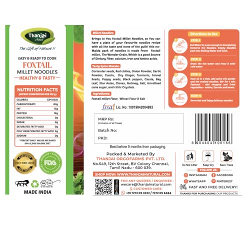 Image of Thanjai Natural Millet Noodles Combo - 4 Varieties (Foxtail, Horsegram, Ragi, Red Rice) | 180g Each x 4 Packs (Total 720g) | No Maida, Not Fried, No MSG, No Preservatives | 100% Natural Homemade Style Noodles