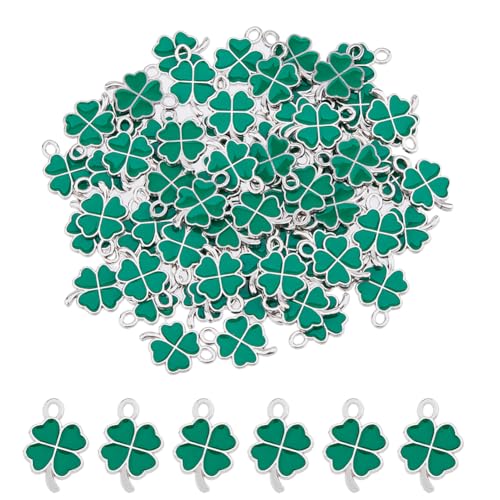 DICOSMETIC 70pcs Four Leaf Clover Charms Enamel Alloy Charms Small Shamrock Charms Green Lucky Charms St. Patrick's Day Charm for Jewelry Making DIY Crafts Hole: 1.6mm