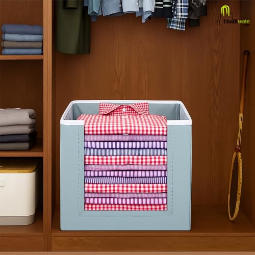 Image of Foldable Shirt Stacker Organiser (Set of 4) - Non-Woven Wardrobe Storage for Shirts, T-Shirts, Sarees & Trousers | Front-Open Closet Organiser | Grey