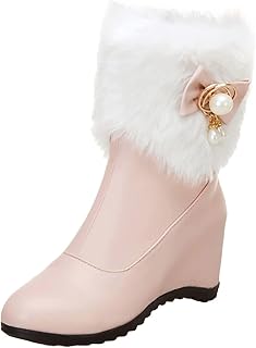 DAIFINEY Moda Cuero Sacapuntas Cremallera Lateral Interior Alta Caliente Botas de Algodón Corto Bebé Invierno Niñas, Rosa., 42 EU