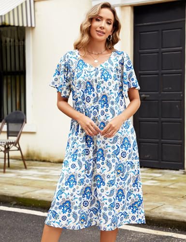 Image of Muumuu House Dresses for Women Nightgown Duster Moomoo Short Sleeve Patio Dress with Pockets S-3XL