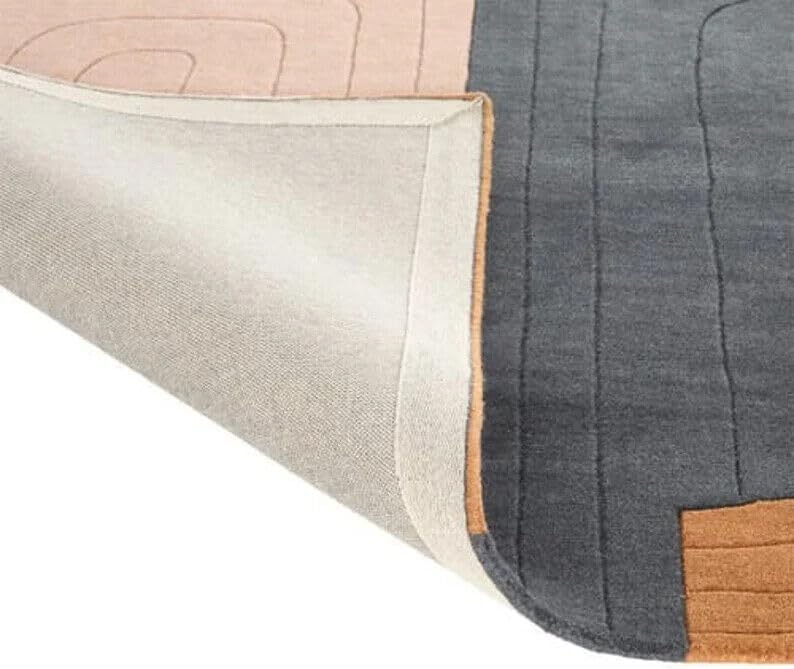 Abstract Multicolor Area Rug 9x12 ft | Hand Tufted Modern Curved Shape Carpet