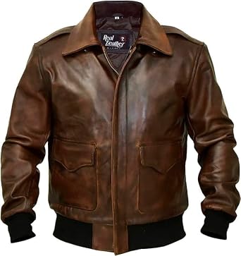 WWII Cockpit Pilot A2 Jacket | RAF Aviator Air-Force A2 Military Genuine Sheepskin Leather Distressed Bomber Jacket for Mens