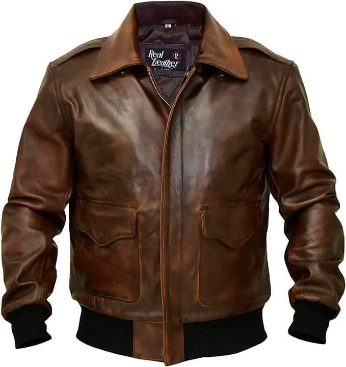 WWII Cockpit Pilot A2 Jacket | RAF Aviator Air-Force A2 Military Genuine Sheepskin Leather Distressed Bomber Jacket for Men's