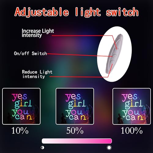 Image of Yes Girl You Can Neon Sign for Wall Decor,Positive Feminist Motivation Rainbow Neon Led Sign for Home Decoration Room Decor Gifts for Girl
